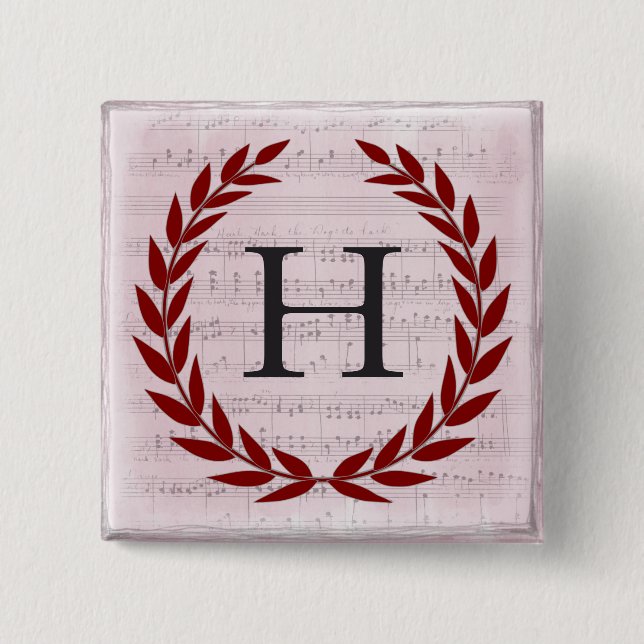 Lorbeerkranz Notenblatt Monogramm Initiale H Button (Vorderseite)