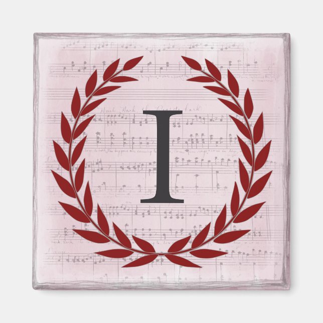 Lorbeerkranz Notenblatt Monogramm Initiale I Magnet (Vorne)