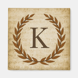 Lorbeerkranz Notenblatt Monogramm Initiale K Magnet