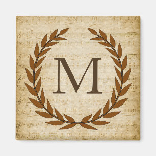 Lorbeerkranz Notenblatt Monogramm Initiale M Magnet