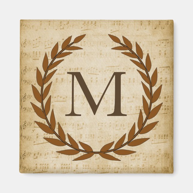 Lorbeerkranz Notenblatt Monogramm Initiale M Magnet (Vorne)