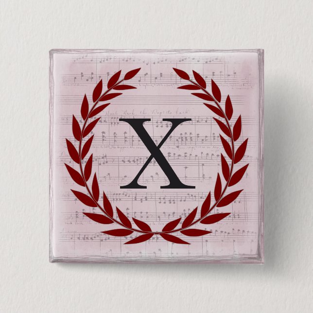 Lorbeerkranz Notenblatt Monogramm Initiale X Button (Vorderseite)