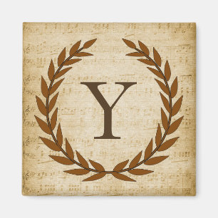 Lorbeerkranz Notenblatt Monogramm Initiale Y Magnet