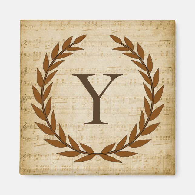 Lorbeerkranz Notenblatt Monogramm Initiale Y Magnet (Vorne)