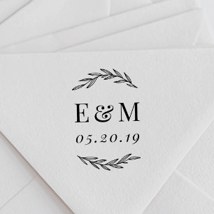 Lorbeerzweig-Monogramm-Hochzeit - Termin vormerken Gummistempel