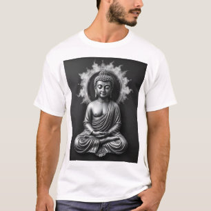 Lord Buddha - Serene Charcoal Art Portrait T-Shirt