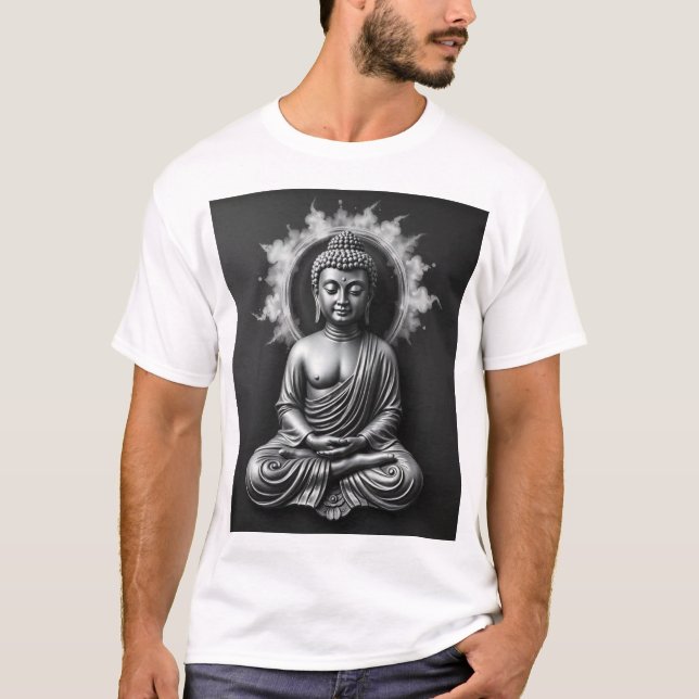 Lord Buddha - Serene Charcoal Art Portrait T-Shirt (Vorderseite)