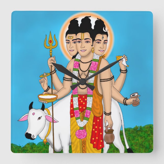 Lord Dattatreya Clock Quadratische Wanduhr (Vorderseite)