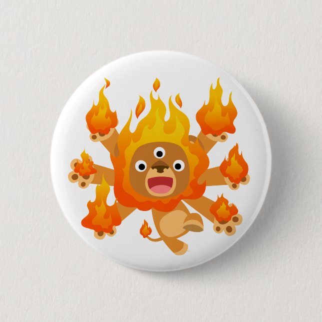 Lord des Feuers!! (niedlicher Cartoonlöwe) Button (Vorderseite)