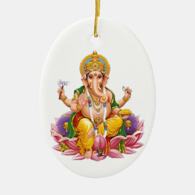 Lord Ganesh auf der Lotus-Blume Keramik Ornament (Vorne)