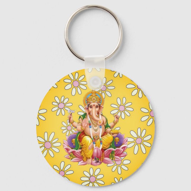 Lord Ganesh Divine Yellow Floral Schlüsselanhänger (Vorderseite)