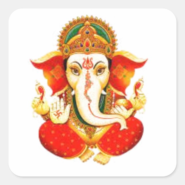 Lord Ganesh Göttlicher Elefant Gesichtshecker Quadratischer Aufkleber (Vorderseite)
