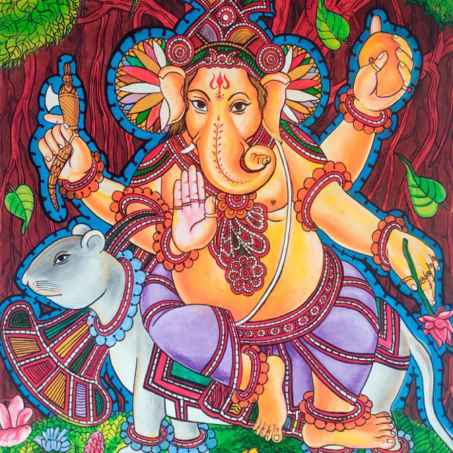 Lord Ganesh Mural Painting Stretched Canvas Print Leinwanddruck (Von Creator hochgeladen)