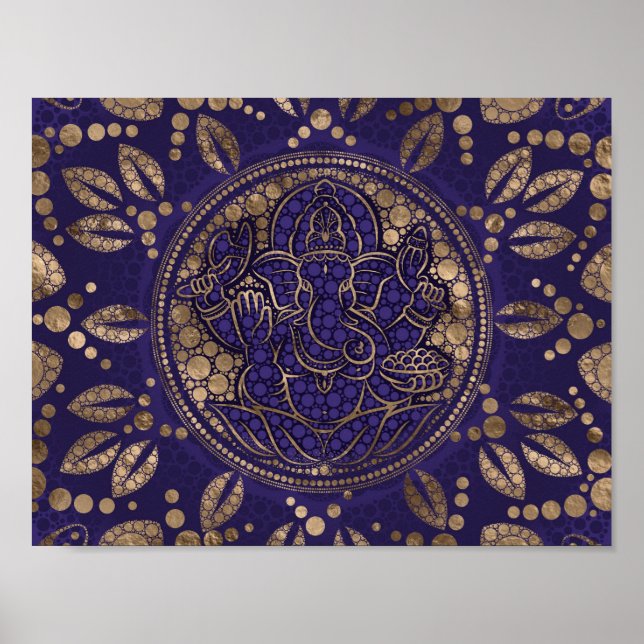 Lord Ganesha Dot Art Purés und Gold Poster (Vorne)