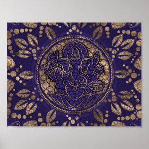 Lord Ganesha Dot Art Purys und Gold Poster