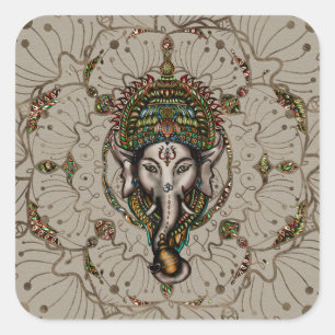 Lord Ganesha - Farbe auf Leinwand Quadratischer Aufkleber