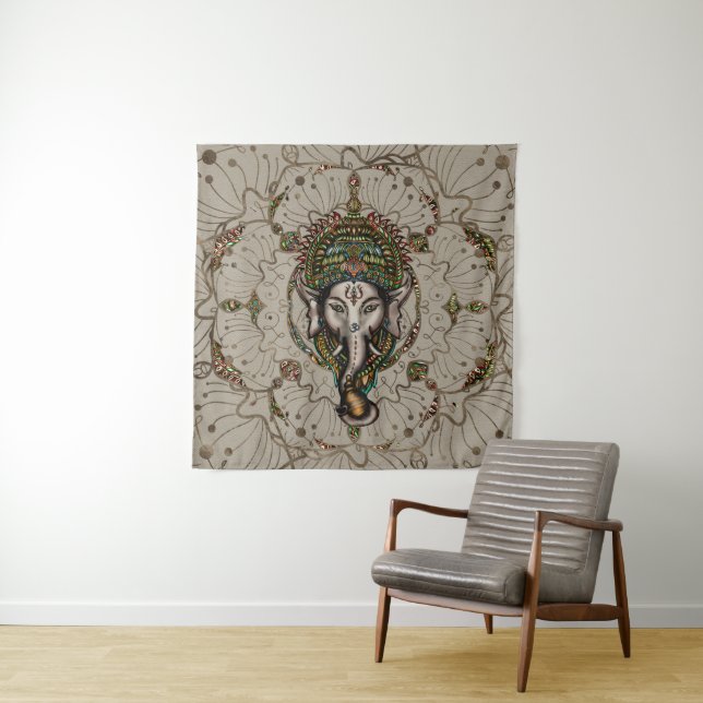 Lord Ganesha - Farbe auf Leinwand Wandteppich (Beispiel)
