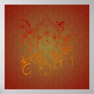Lord Ganesha God India Hindu Red Orange gelb Poster