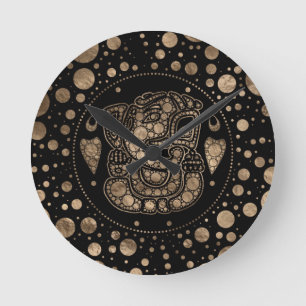 Lord Ganesha Gold and Black Dot Art Runde Wanduhr