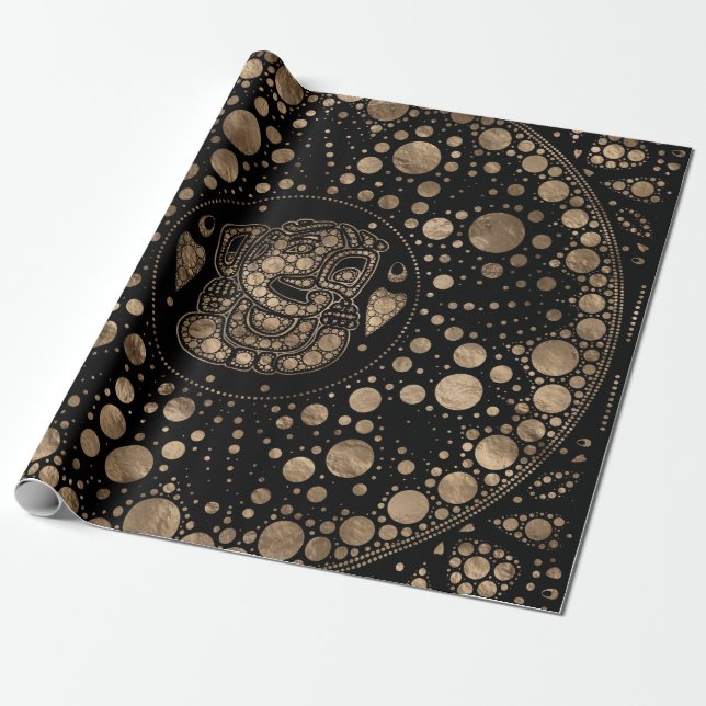 Lord Ganesha Gold und Black Dot Art Geschenkpapier (Ungerollt)