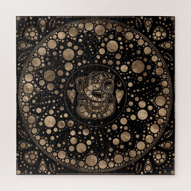 Lord Ganesha Gold und Black Dot Art Puzzle (Vertikal)