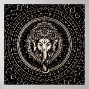 Lord Ganesha - Sepia Black Poster