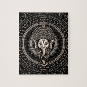 Lord Ganesha - Sepia-Schwarzes Puzzle