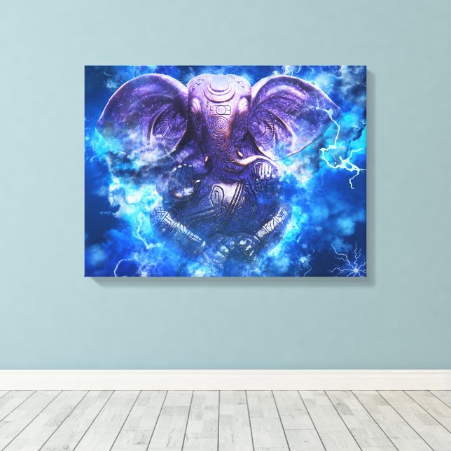 Lord Ganesha Stretched Canvas Print Leinwanddruck (Insitu (Holzboden))