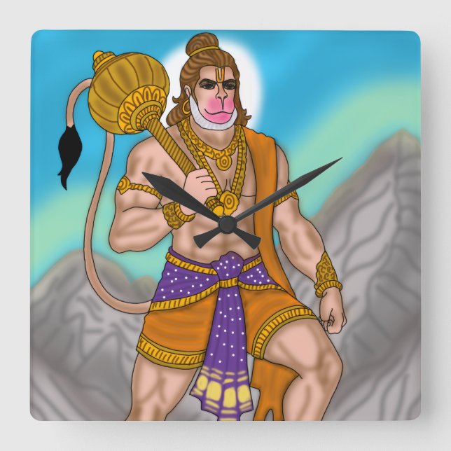 Lord Hanuman Clock Quadratische Wanduhr (Vorderseite)