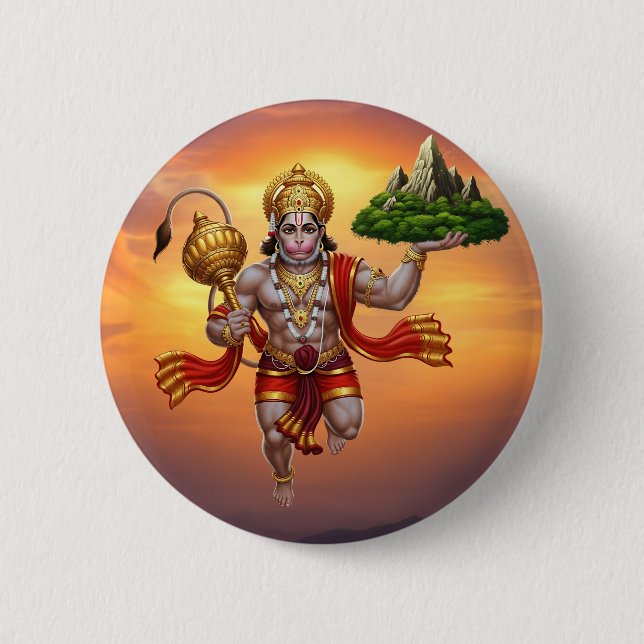 Lord Hanuman Flying Lifting Mountain Button (Vorderseite)