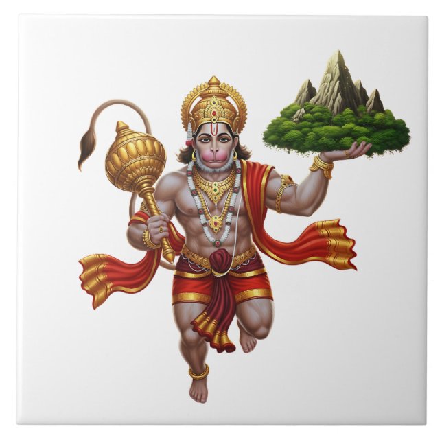Lord Hanuman Flying Lifting Mountain Fliese (Vorderseite)