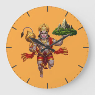 Lord Hanuman Flying Lifting Mountain Große Wanduhr