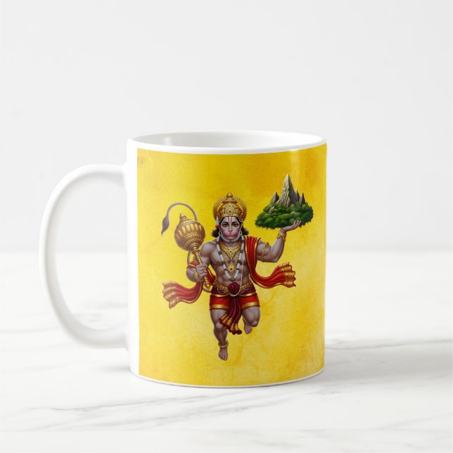 Lord Hanuman Flying Lifting Mountain Kaffeetasse (Links)