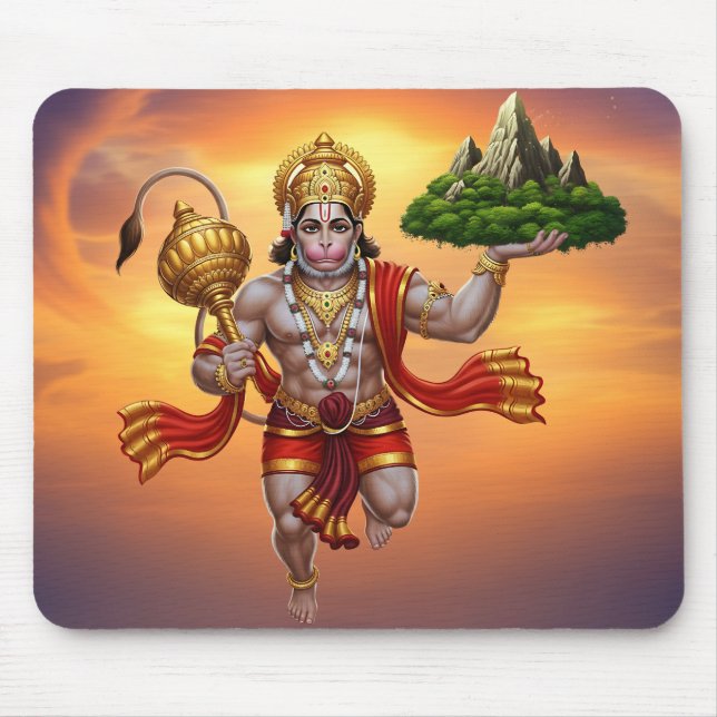 Lord Hanuman Flying Lifting Mountain Mousepad (Vorne)
