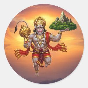 Lord Hanuman Flying Lifting Mountain Runder Aufkleber