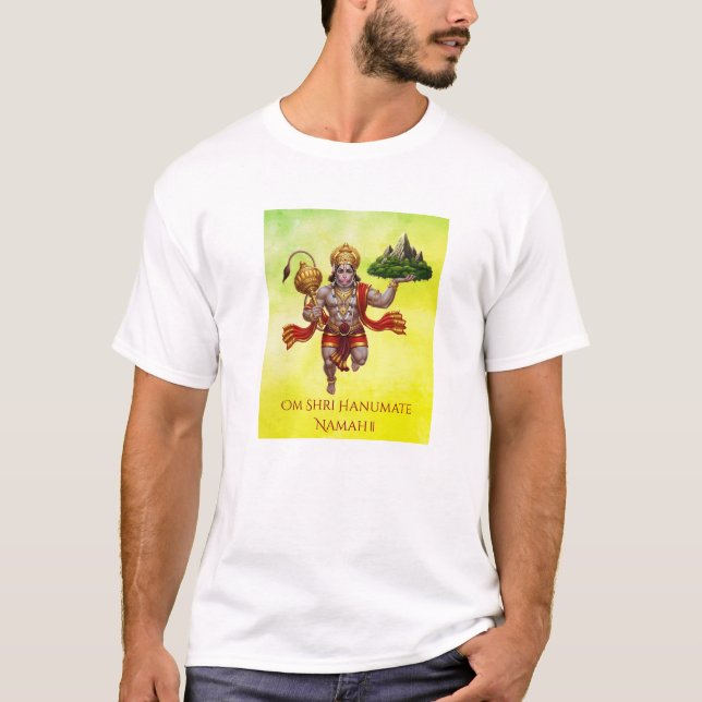 Lord Hanuman Flying Lifting Mountain T-Shirt (Vorderseite)