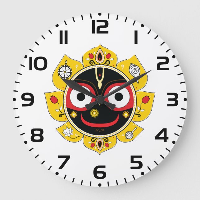 Lord Jagannath Face Hindu Deity Spiritual Große Wanduhr (Vorderseite)