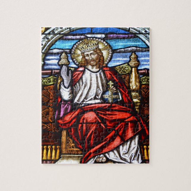 Lord Jesus auf Thron-Buntglas Puzzle (Vertikal)