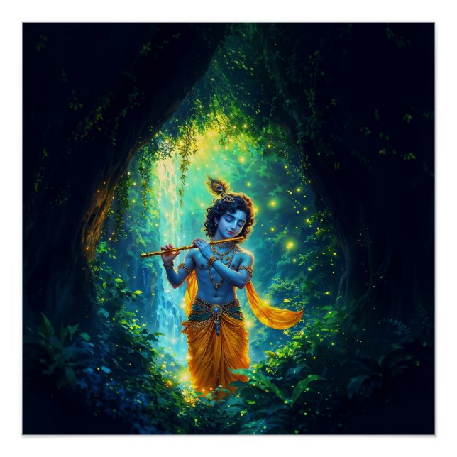 Lord Krishna in Vrindavan, Illustration Art Poster (Vorderseite)