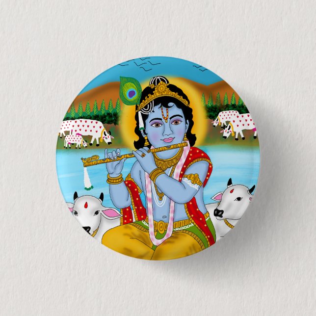 Lord Krishna Knopf Button (Vorderseite)