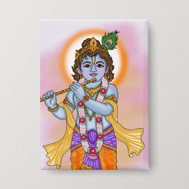 Lord Krishna Knopf Button (Vorderseite)