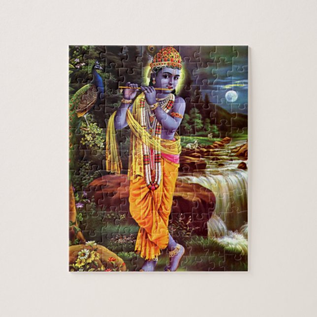 Lord Krishna mit Flute Hindu Gott Puzzle (Vertikal)