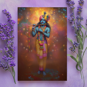 Lord Krishna Pastell-Regenbogen-Feuerwerk Hindu-Ku Postkarte