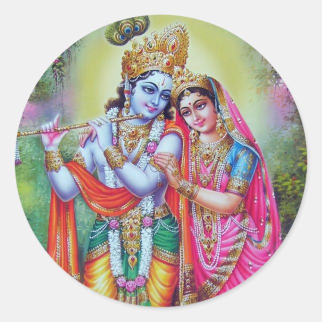 Lord Krishna & Radha Runder Aufkleber (Vorderseite)