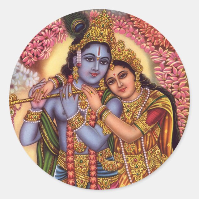 Lord Krishna & Radha Runder Aufkleber (Vorderseite)
