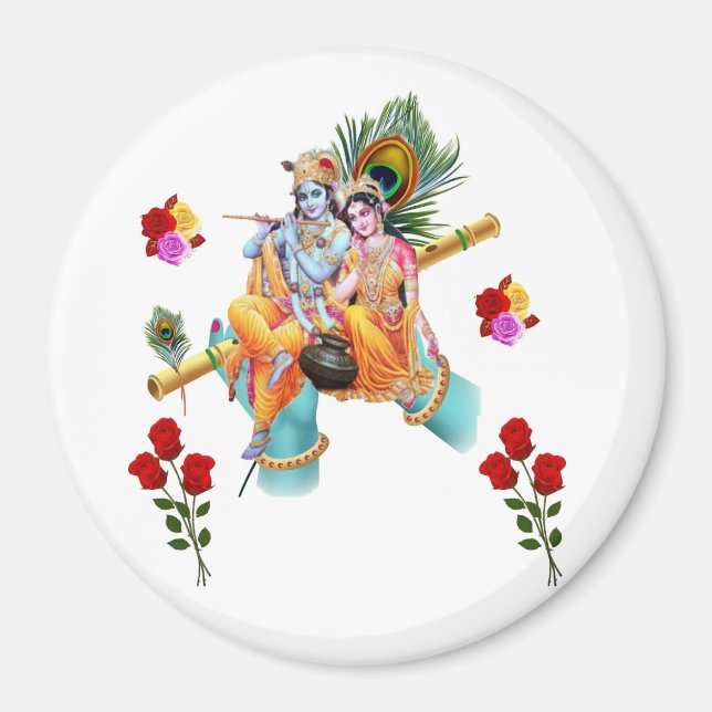 Lord krishna sitzend mit radha genussvoll flöte magnet (Vorne)