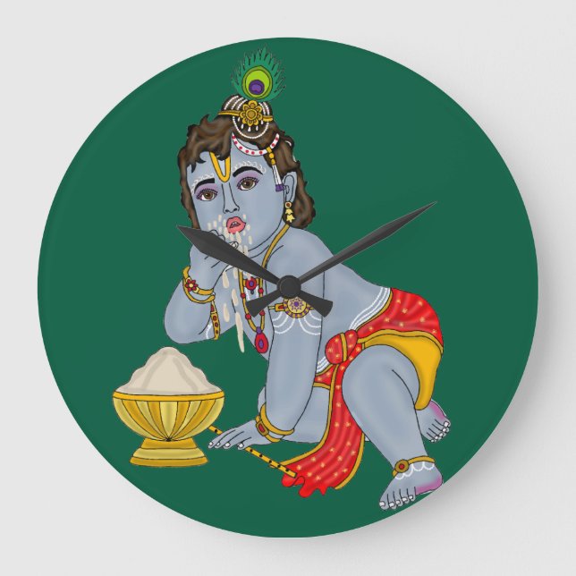 Lord Krishna Wall Clock Große Wanduhr (Vorderseite)