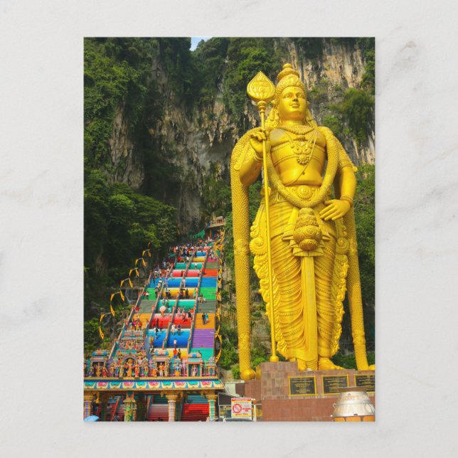 Lord Murugan & Treppe bei Batu Höhlen 2 Postkarte (Vorderseite)