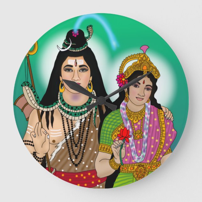 Lord Shiv Parvati Clock Große Wanduhr (Vorderseite)