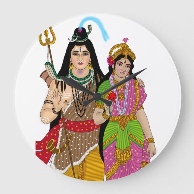 Lord Shiv Parvati Clock Große Wanduhr (Vorderseite)